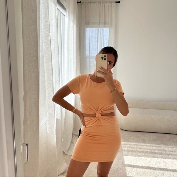 Lulus Orange Knotted Mini T-Shirt Cut Out Dress - Picture 7 of 12
